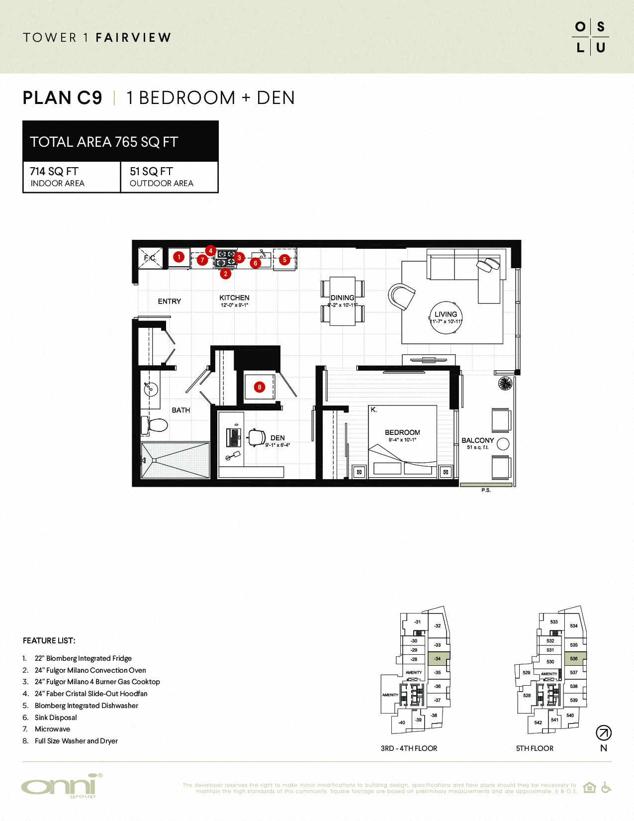 Floor plan for 1 bed, 1 bath, 714 sqft